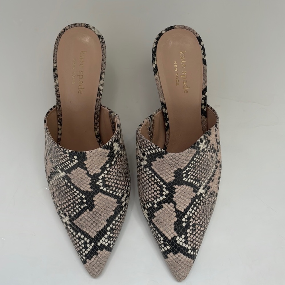 Kate Spade | Ryan Snake Print Mules Women’s Heel 2.2” Pale Vellum Size 7.5 NWB